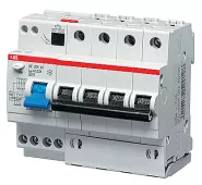 Автоматический выключатель дифференциального тока (АВДТ) ABB DS204, 40A, 30mA, тип A, кривая отключения B, 4 полюса, 6kA, электро-механического типа, ширина 8 модулей DIN
