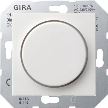 Светорегулятор поворотно-нажимной Gira System 55 для люминесцентных ламп с управляемым эпра, без нейтрали, белый глянцевый