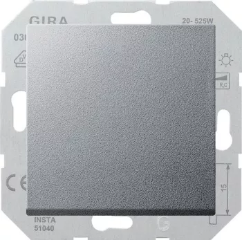 Светорегулятор клавишный Gira TX_44 для ламп накаливания 230в и обмоточных трансформаторов 12в, без нейтрали, алюминий