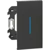 Выключатель 2 модуля 10А с синей подсветкой в комплекте с клавишей, зажим на клеммах, цвет чёрный, Bticino, серия Living Now