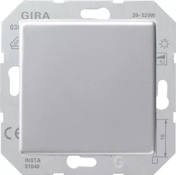 Светорегулятор клавишный Gira E22 для ламп накаливания 230в и галогеновых ламп 220в, без нейтрали, алюминий