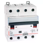 Автоматический выключатель дифференциального тока (АВДТ) Legrand DX3, 32A, 30mA, тип AC, кривая отключения C, 4 полюса, 6kA, электро-механического типа, ширина 4 модуля DIN
