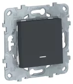 Кнопка звонка одноклавишная (1н.о.) Schneider Electric Unica New с белой подсветкой, на клеммах, антрацит