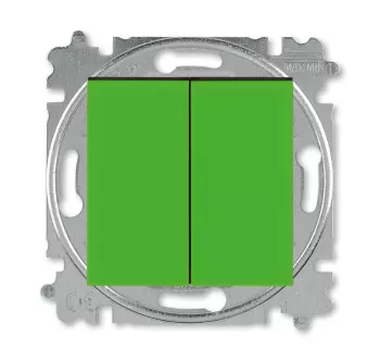 ABB Levit зелёный / дымчатый чёрный Выключатель 2-х клавишный комбинир. (перекл. + кнопка 1но+1нз)