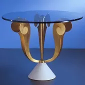 Banci стол, стеклянная столешница, диам 65см, выс 51см, золото+мрамор