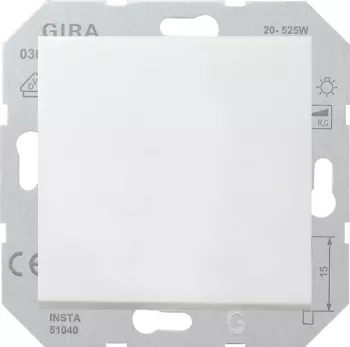 Светорегулятор клавишный Gira F100 универсальный (в т.ч. для led и клл), без нейтрали / с нейтралью, белый глянцевый