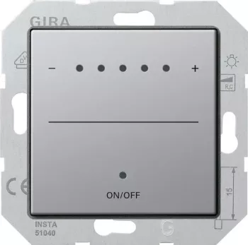 Светорегулятор клавишный Gira E22 универсальный (в т.ч. для led и клл), без нейтрали / с нейтралью, алюминий