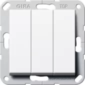 Выключатель трехклавишный проходной Gira System 55, на клеммах, белый глянцевый