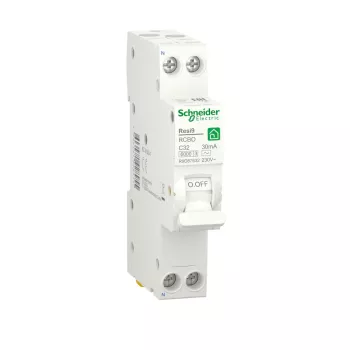 Автоматический выключатель дифференциального тока (АВДТ) Schneider Electric Resi9, 32A, 30mA, тип AC, кривая отключения C, 2 полюса, 6kA, электро-механического типа, ширина 1 модуль DIN