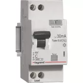 Автоматический выключатель дифференциального тока (АВДТ) Legrand RX3, 6A, 30mA, тип AC, кривая отключения C, 2 полюса, 6kA, электронного типа, ширина 2 модуля DIN
