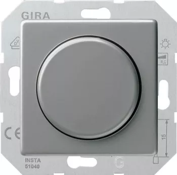 Светорегулятор поворотно-нажимной Gira Edelstahl для ламп накаливания 230в и галогеновых ламп 220в, без нейтрали, нержавеющая сталь