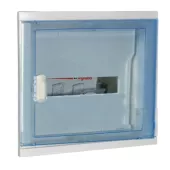 Бокс на 12 модулей встроенный (1х12м), белый/синяя полупрозрачная дверь из пластика